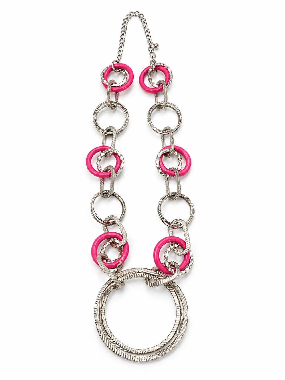 Statement Pink and Silver Link Necklace